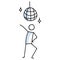 Hand drawn stickman disco dancer with ball concept. Simple outline ballerina figure doodle icon clipart. For dance