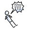 Hand drawn stickman shocked with speech bubble exclamation point. Simple outline surprise doodle icon clipart. For alert