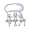 Hand drawn stickman three ballet dancers with speech bubble concept. Simple outline ballerina figure doodle icon clipart