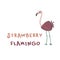 Hand drawn strawberry flamingo with inscription. Perfect for T-shirt, poster, greeting card and print. Doodle vector illustration