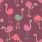 Hand drawn strawberry flamingo seamless pattern. Perfect for T-shirt, textile and print. Doodle vector illustration