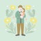 Hand-Drawn Style Dad Holding Daughter with Floral Border Illustration