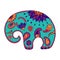 Hand drawn stylized baby cartoon elephant for adult anti stress colouring page. Colorful variant.