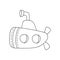 Hand drawn submarine with a periscope. Vector illustration in doodle style. Isolated on a white background. Summer vibe