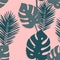 Hand drawn summer seamless pattern with palm leaves. Tropical background. Artistic doddle drawing. Creative ink art work.