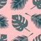 Hand drawn summer seamless pattern with palm leaves. Tropical vector background. Artistic doddle drawing. Creative ink art work.