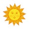 Hand drawn sun with face and eyes. Alchemy, medieval, occult, mystic symbol of sun. Vector illustration.