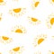 Hand drawn sun icon seamless pattern background. Business concept vector illustration. Handdrawn sunshine symbol pattern.