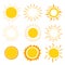 Hand drawn sun icons set. Summer symbols. Weather theme. Vector illustration.