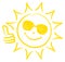 Hand Drawn Sun One Thumb Up With Sunglasses Yellow