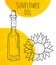 Hand drawn sunflower bottle with yellow watercolor spots
