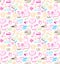 Hand drawn sweets and candies pattern. Vector doodles. Isolated food on white background. Seamless texture.