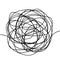 Hand drawn tangle scrawl sketch or black line spherical abstract scribble shape. Vector tangled chaotic doodle circle drawing ci