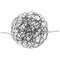 Hand drawn tangle of tangled thread. Sketch spherical abstract scribble shape. Chaotic black line doodle. Vector illustration