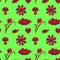 Hand drawn tartan summer garden seamless pattern on green background. traditional vintage English plaid cutted flowers.