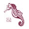 Hand drawn, tattoo stylised seahorse. Marine life sketch zentangle