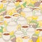Hand drawn tea party illustrations. Tea with lemon.