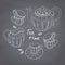 Hand drawn tea porcelain service set. Chalkboard