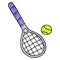 hand drawn textured cartoon doodle tennis racket and ball