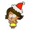 hand drawn textured cartoon of a girl pouting wearing santa hat