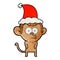 hand drawn textured cartoon of a hooting monkey wearing santa hat