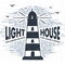 Hand drawn textured vintage label with lighthouse vector illustration.