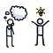 Hand Drawn Thinking Stick Figure with Idea. Concept of Inspiration Lightbulb Thought Expression. Simple Icon Motif for