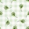 Hand drawn thyme herb twig gingham seamless pattern. Vector vintage check retro vegetable background. Green farmer