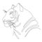 Hand drawn tiger icon, one line art, stylized continuous outline. Feline predator head logo, symbol of 2022 year. Doodle, sketch