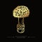 Hand drawn toadstool concept. Golden drawing of hallucinogenic mushroom. Fly agaric golden sticker. A stylized image of a