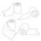 Hand drawn toilet paper set, one line art, stylized continuous contour. Hygiene items coolection, paper napkin rolls. Doodle,