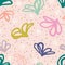 Hand drawn tossed floral pattern. Summer vector seamless background. Trendy feminine illustration. Modern polka dot