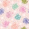 Hand drawn tossed floral pattern. Summer vector seamless background. Trendy feminine illustration. Modern polka dot