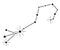 Hand-drawn traced Scorpius constellation in black color on a white background. Zodiac chart.