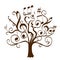 Hand drawn tree with curly twigs with musical notes and signs