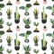 Hand drawn tropical house plants. Scandinavian style illustration, vector seamless pattern for fabric, wallpaper or wrap paper.