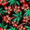 Hand drawn tropical palm and hibiscus seamless pattern