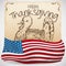 Hand Drawn Turkey in Scroll and American Flag for Thanksgiving, Vector Illustration