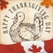 Hand Drawn Turkey in Scroll and Canadian Flag for Thanksgiving, Vector Illustration