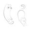 Hand drawn two cats. One cat is in a playful mood, belly up, another cat stretches.