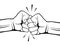 Hand drawn of two fists bumping together. Teamwork, partnership, friendship, passion or conflict, confrontation