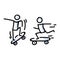 Hand Drawn Two Stick Figure Riders on Skateboard. Concept of Stunt Sport Activity. Simple Icon Motif for Teen Fun Skateboarder