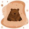 Hand drawn unhappy bear grizzly that sits and thinks about many problems on brown pink background