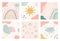 Hand drawn unique organic shapes composition. Set of six cute kids nursery backgrounds. Contemporary modern design