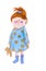 Hand drawn upset angry child holding a teddy bear, girl in pajamas and blue socks