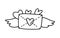 Hand drawn Valentines  day doodle envelope with love message, wings, hearts  isolated on white background.
