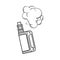 Hand drawn vape, vaping device with smoke cloud, sketch illustration