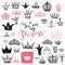 Hand drawn Various crowns set, vector illustration doodle style.