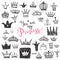 Hand drawn Various crowns set, vector illustration doodle style.