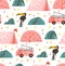 Hand drawn vector abstract cartoon graphic summer time illustrations collection seamless pattern with tent,stones,coral